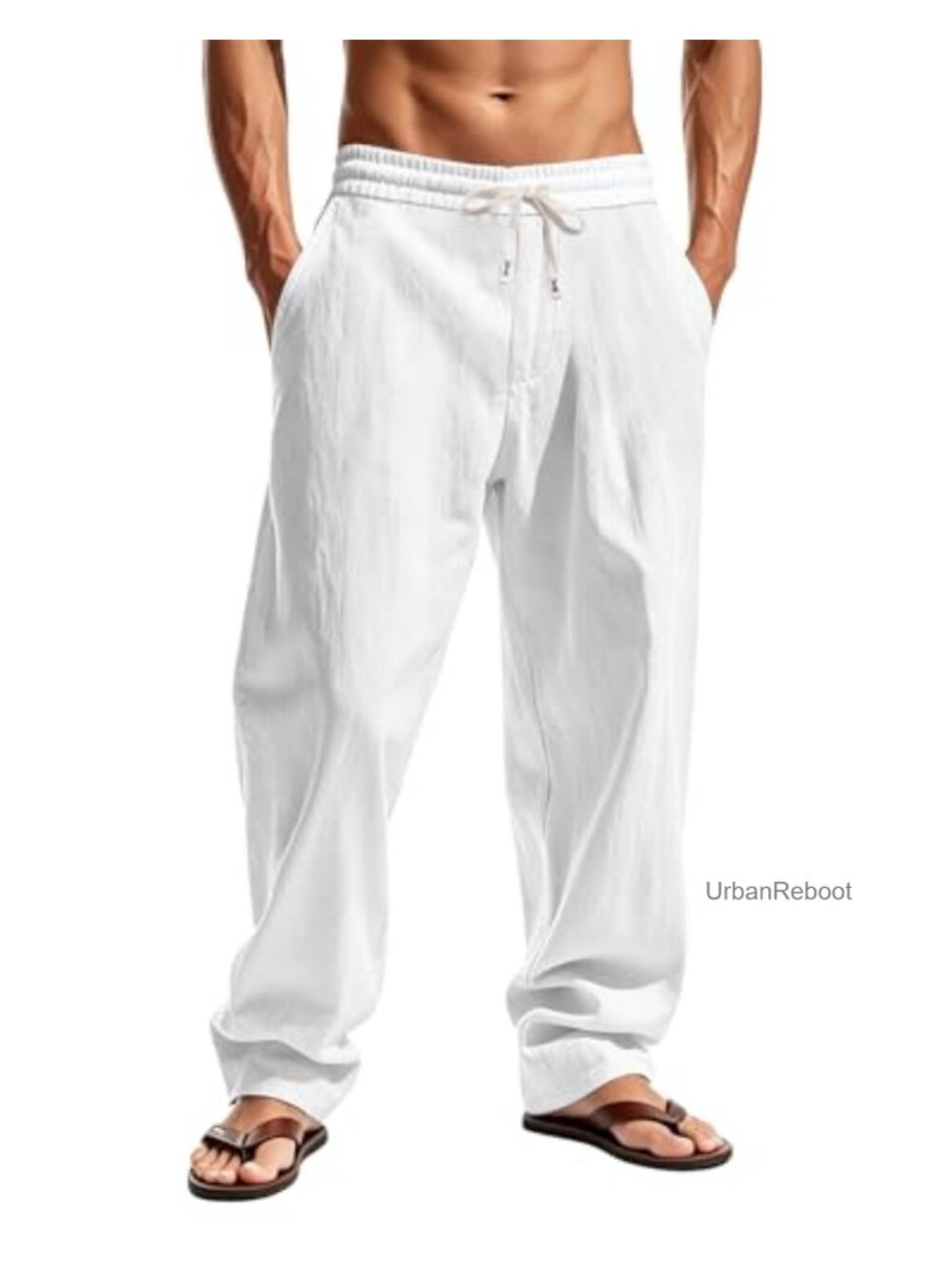 Men's Cotton Linen Drawstring Lounge Pants Casual Straight Leg Summer